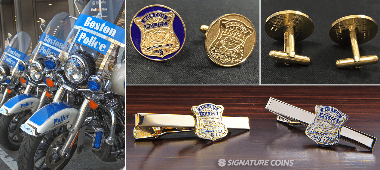 Boston Police Department cufflinks and tie clips