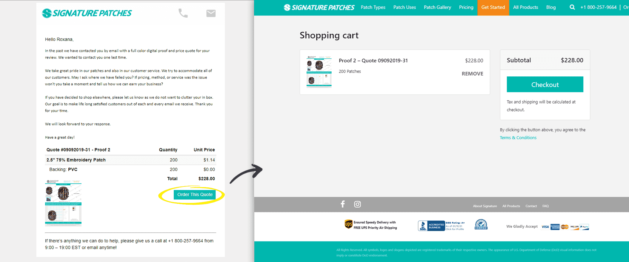 ordering your patch quote via email