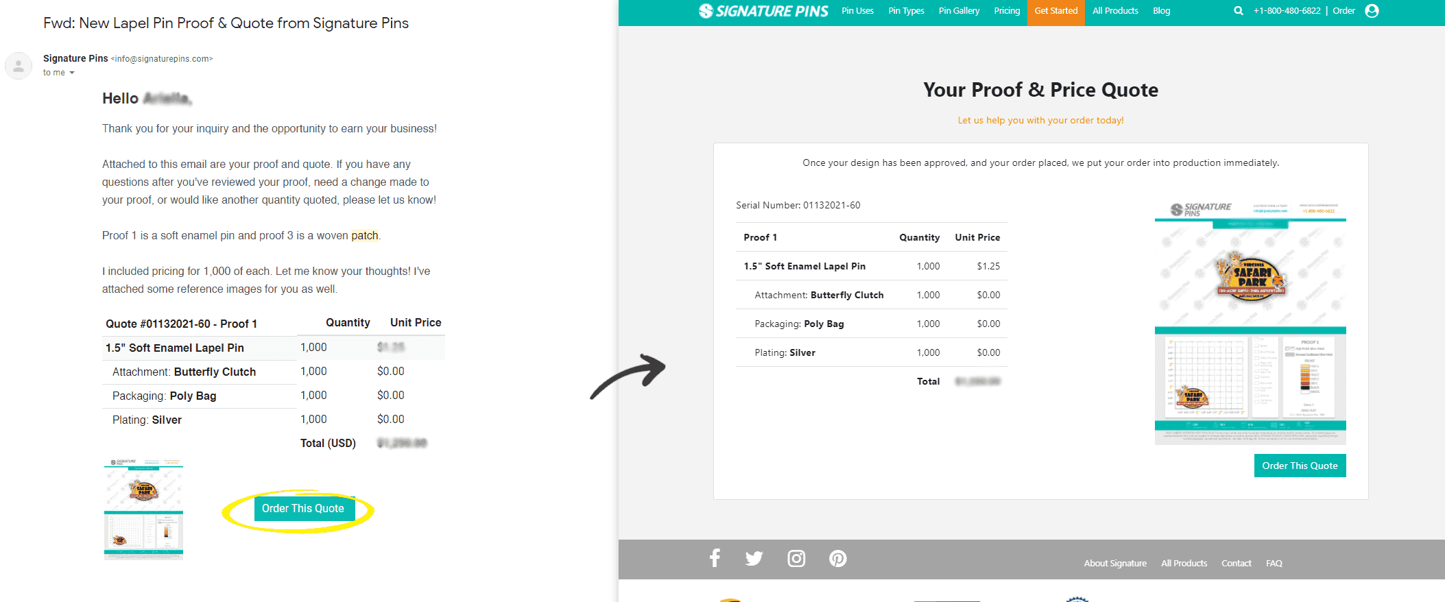ordering a custom pin quote